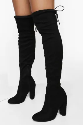 Block Heel Tie Thigh High Boots