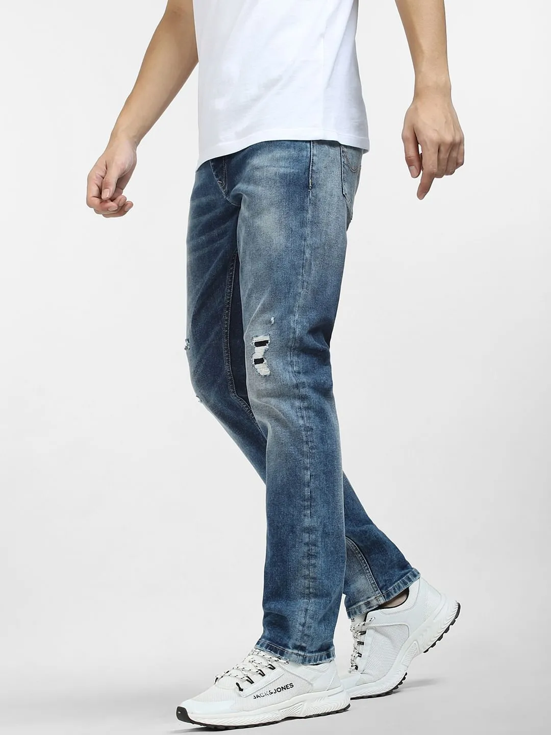 Blue Low Rise Distressed Glenn Slim Fit Jeans