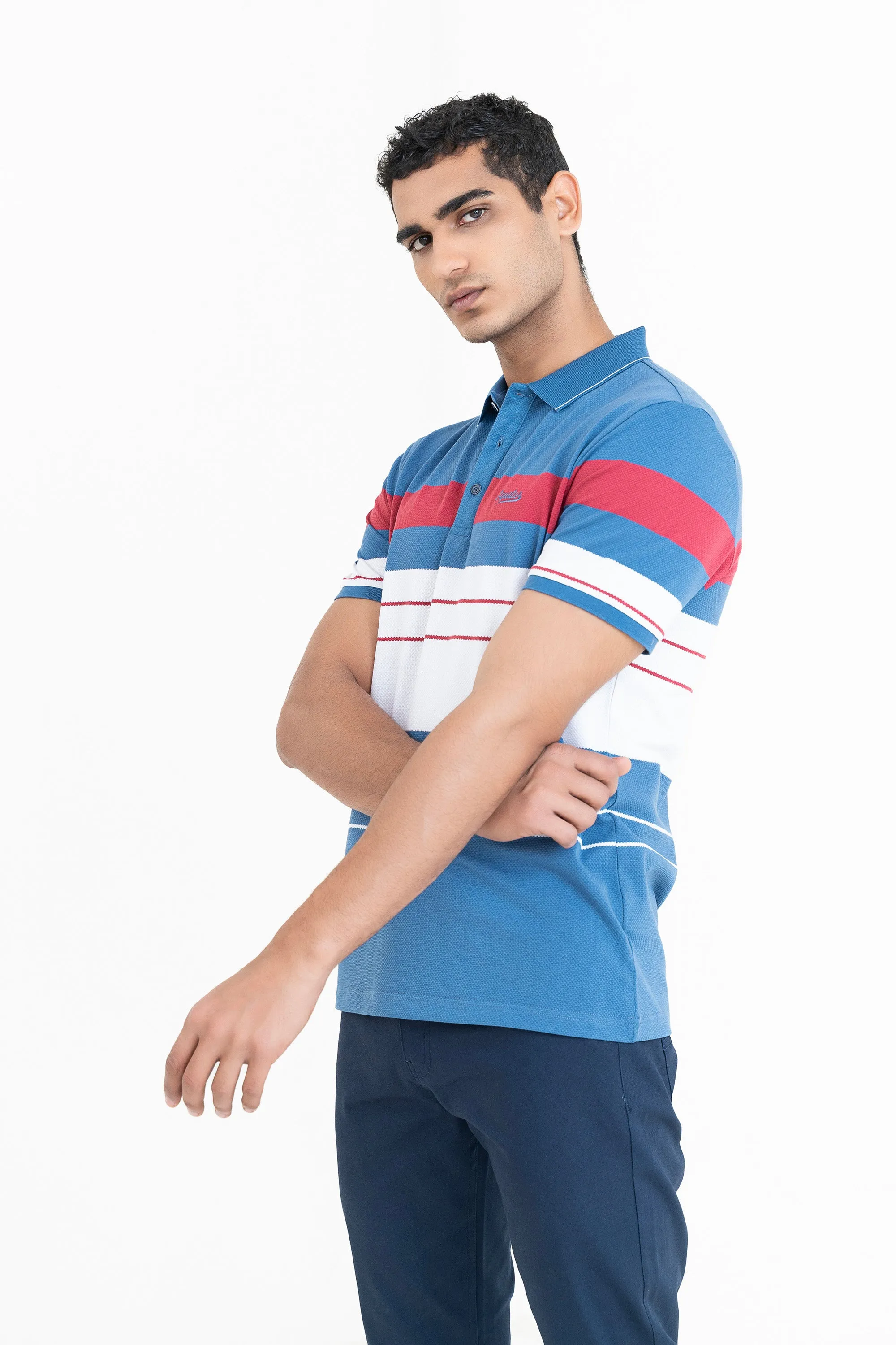 Blue-White Collar T-Shirt