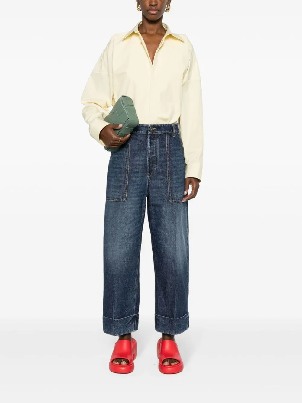 Bottega Veneta    Bottega Veneta Wide Leg Denim Cotton Jeans