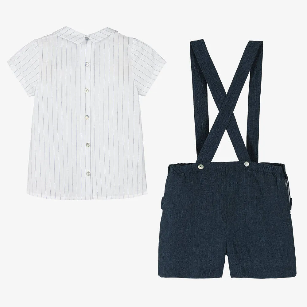 Boys Blue Cotton & Linen Shorts Set