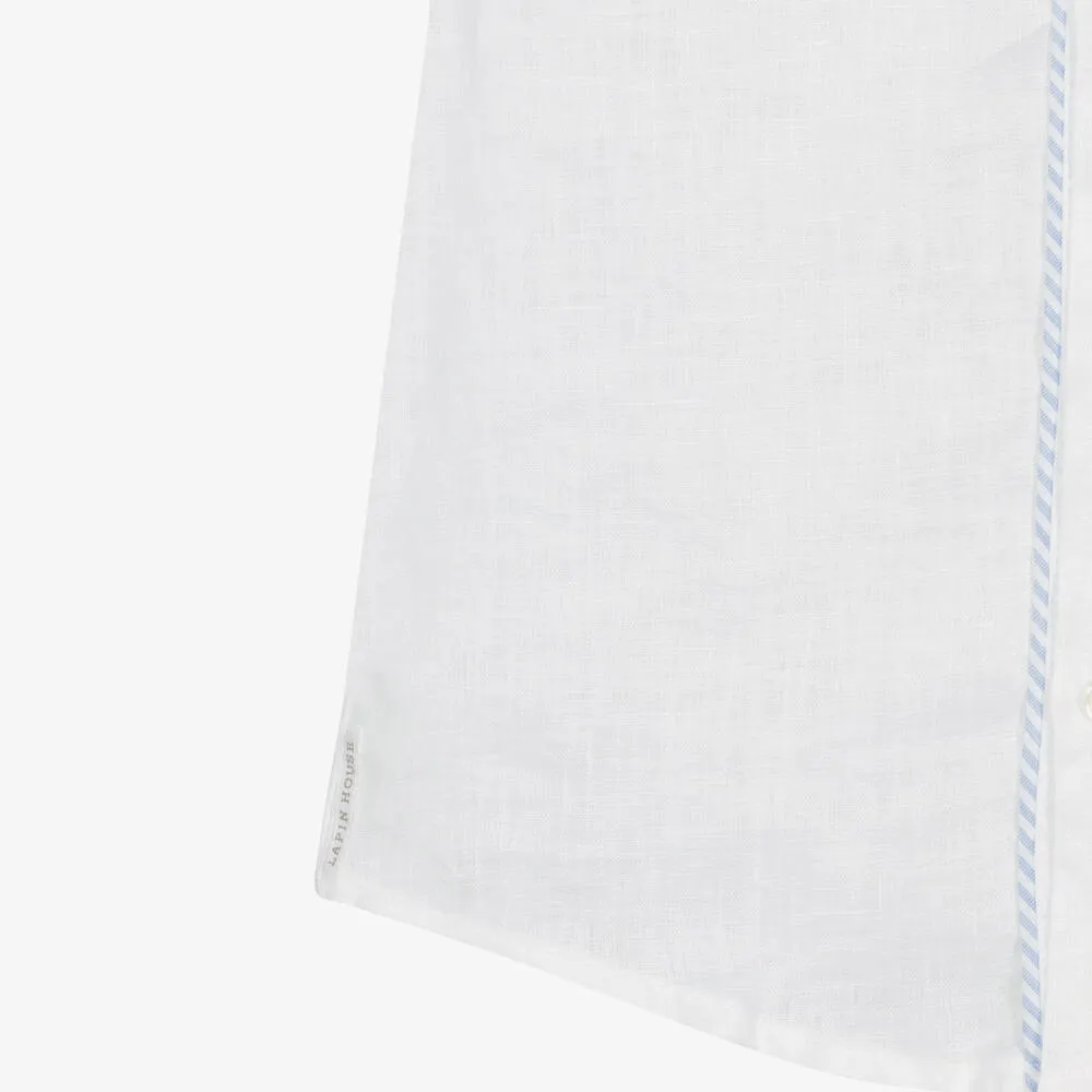Boys White & Blue Linen Shorts Set