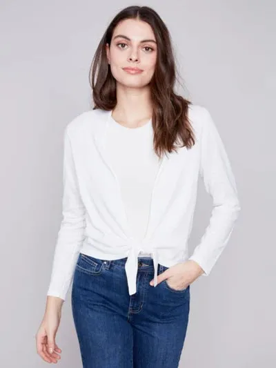 Charlie B Light Jersey Front-Tie Shawl Neck Bolero