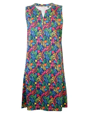 Dark Navy Watercolour Leaf Printed Jersey Dress