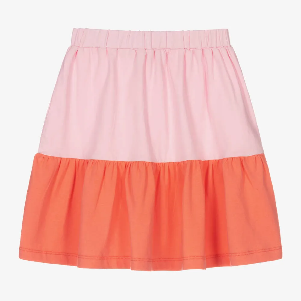 Girls Pink & Orange Cotton Jersey Skirt