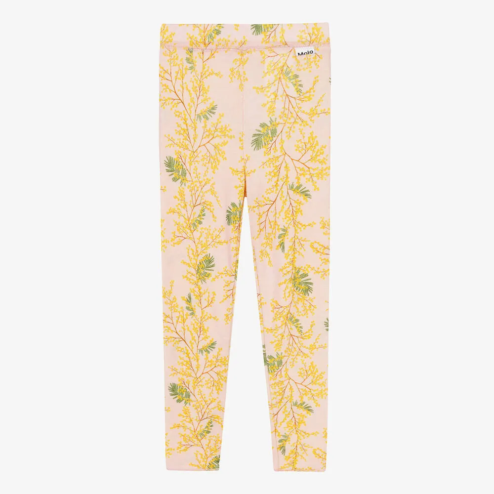 Girls Pink Floral Merino Wool Leggings