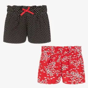 Girls Red & Black Jersey Shorts (2 Pack)
