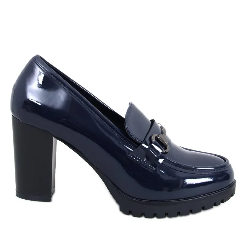 Hyett Dark Blue patent heel moccasins