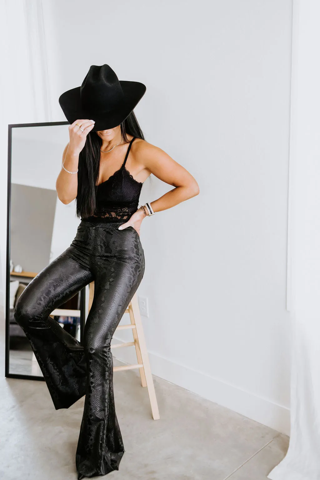Kacie Faux Leather Bell Bottom Leggings