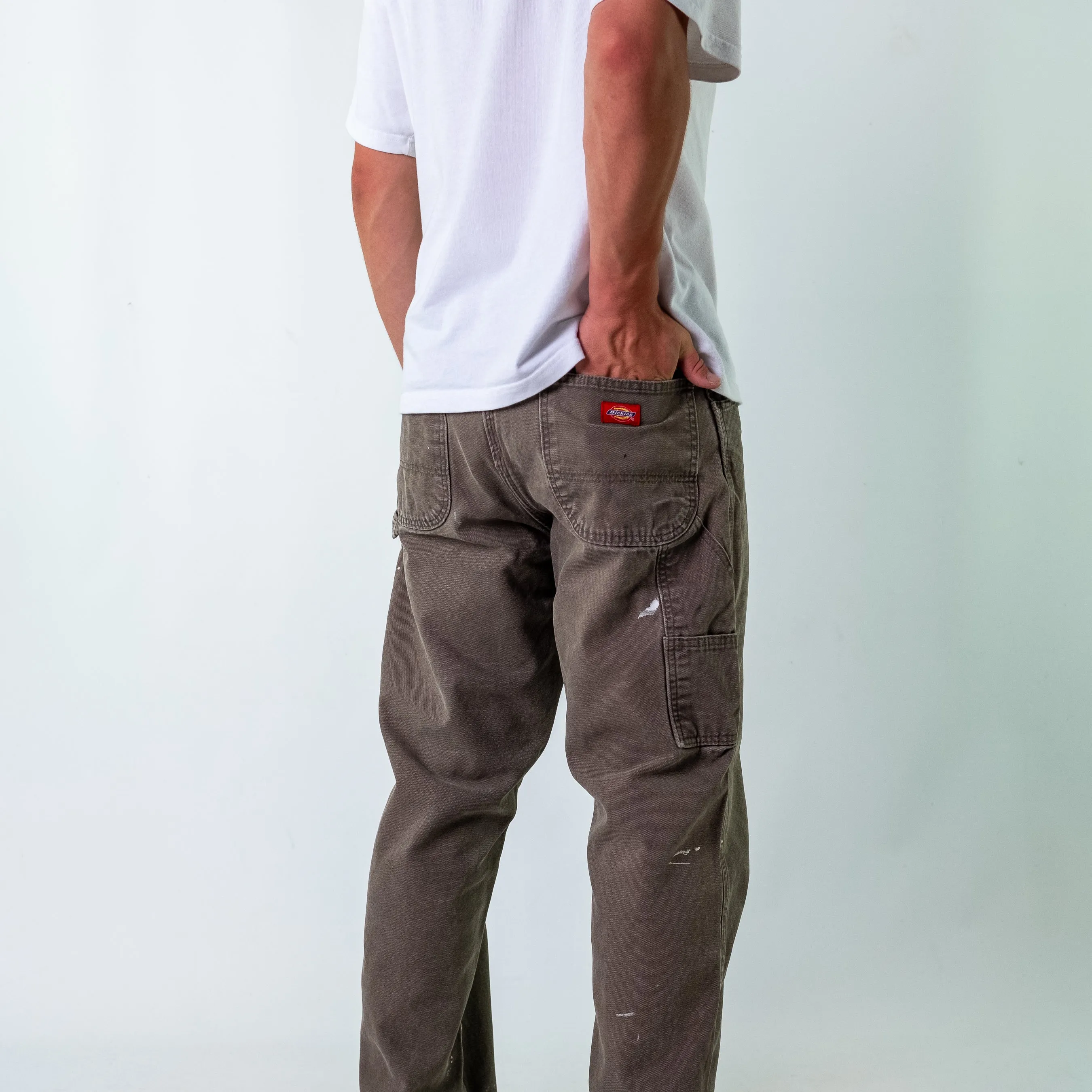Khaki Green 90s Dickies Denim Carpenter Jeans Baggy Pants (34x34)