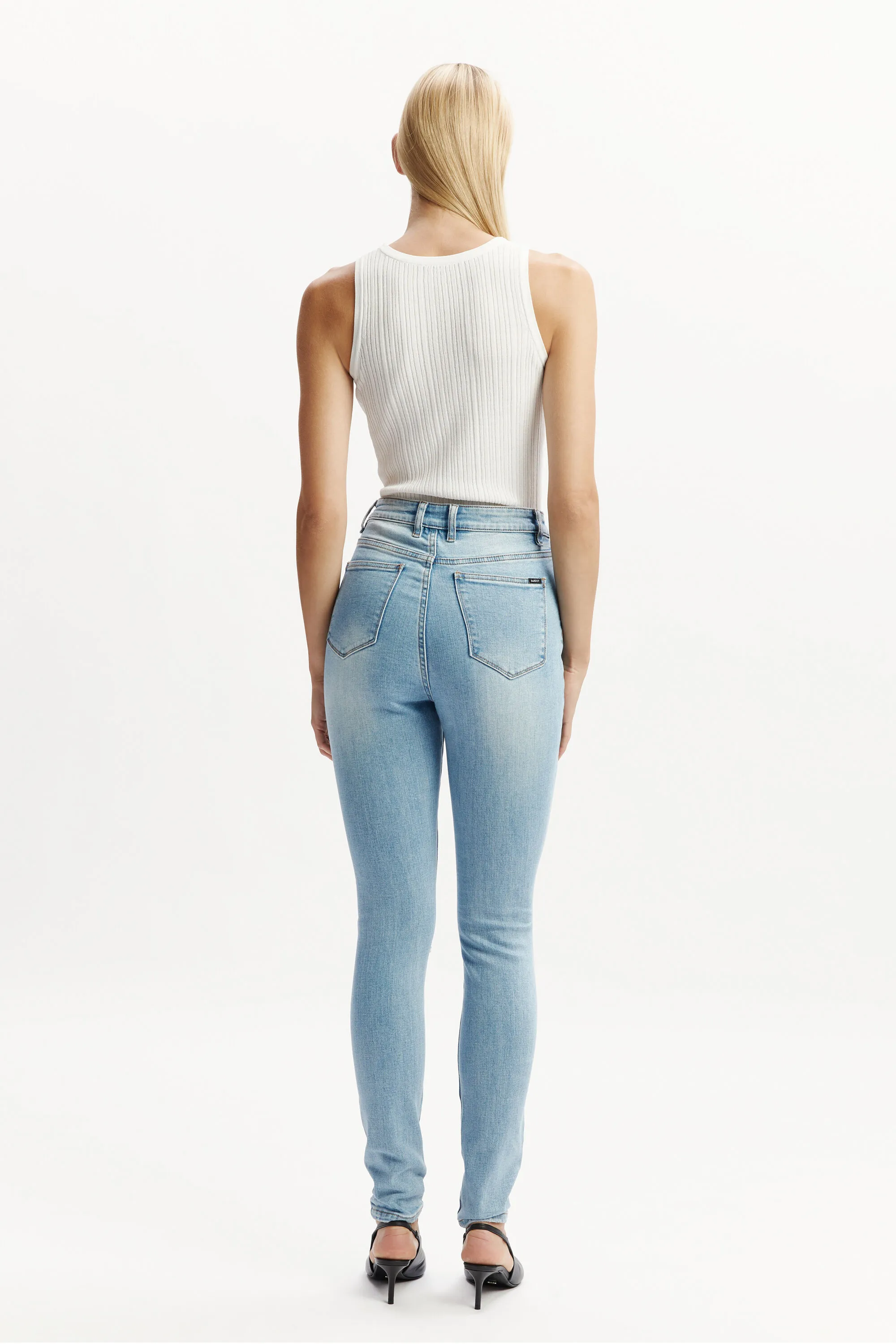 khloe super high tall jeans in mid blue