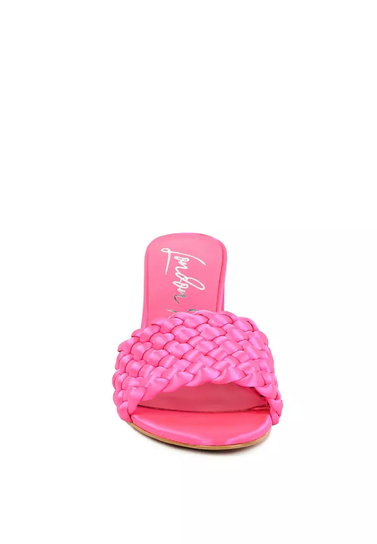 London Rag Pink Braided Satin Block Sandals