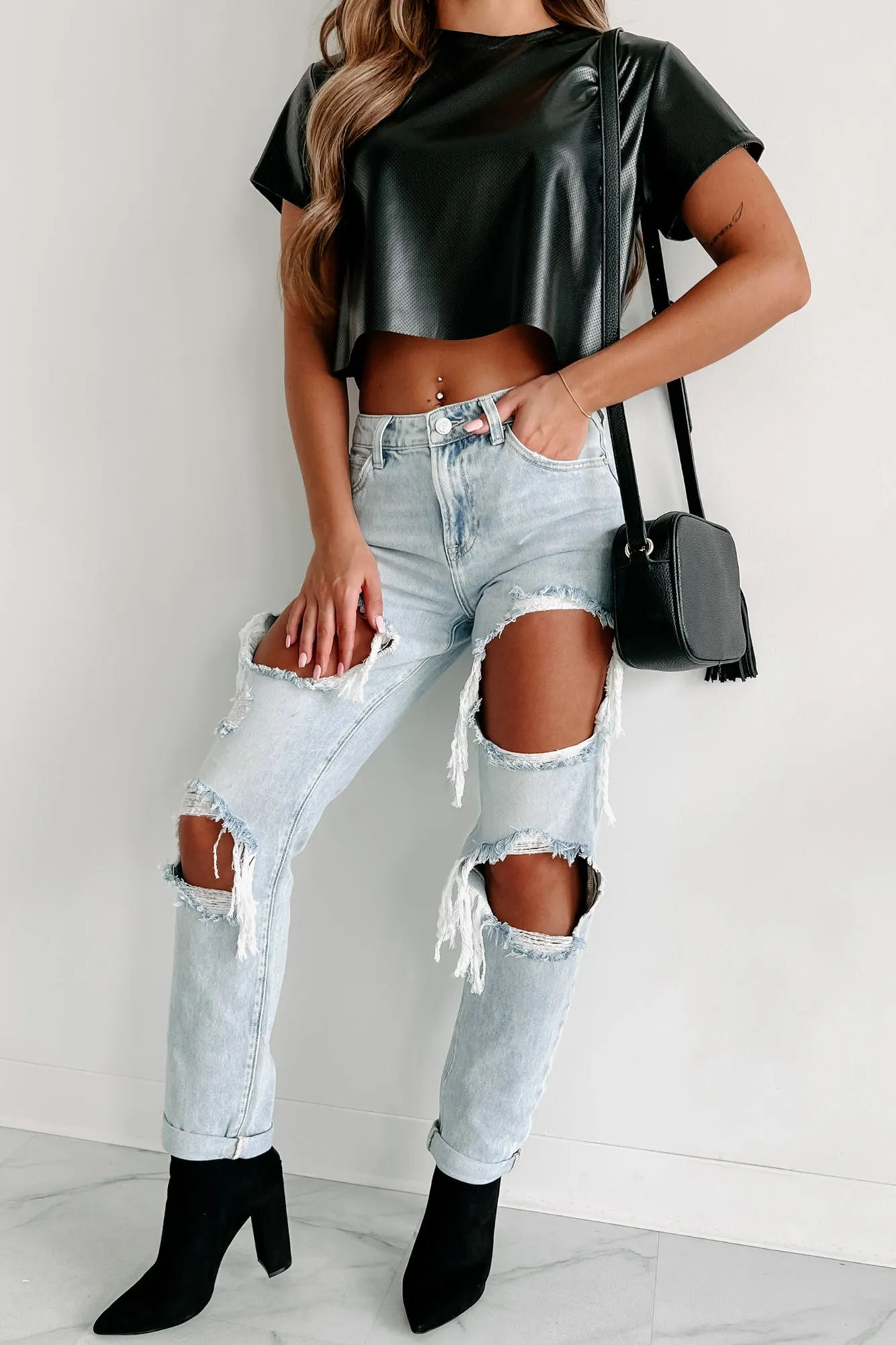 Losing Control High Rise Ripped Baggy Jeans (Light)