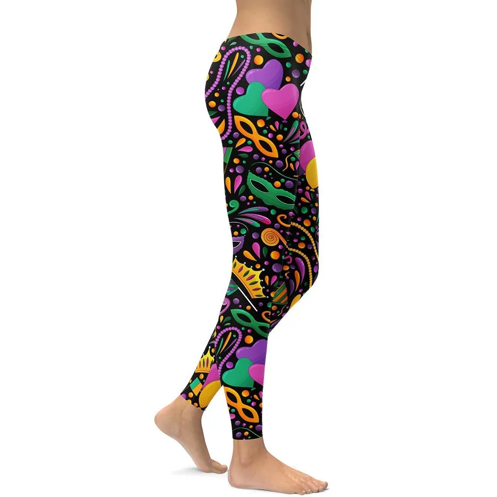 Mardi Gras Masks & Beads Party Leggings