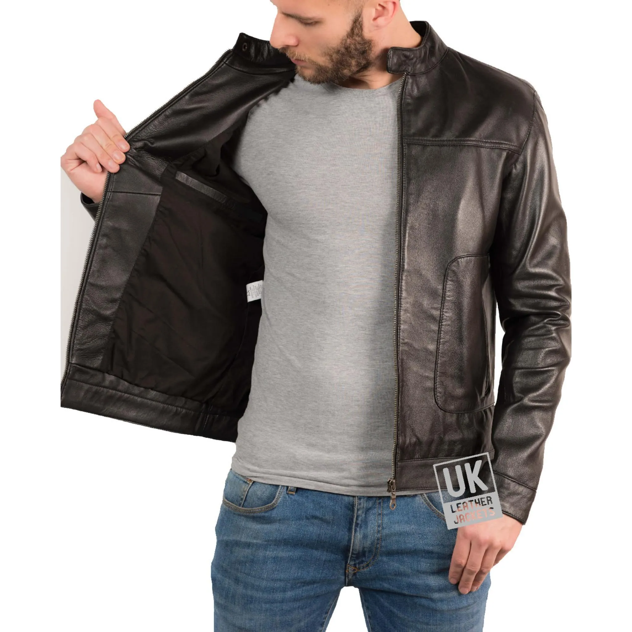 Mens Black Leather Jacket - Xen | UK Leather Jackets
