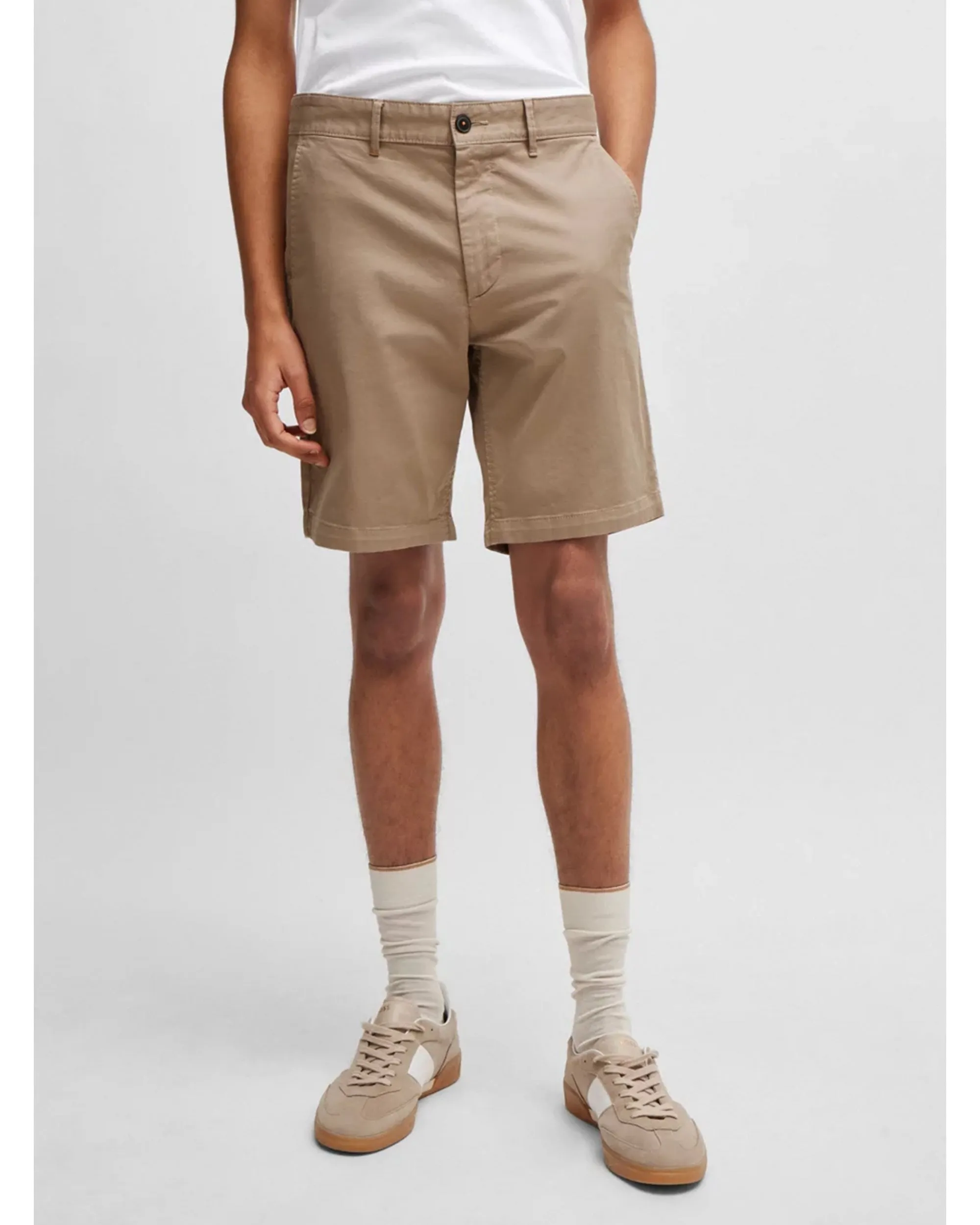 Mens Stretch Slim Chino Shorts Light Brown
