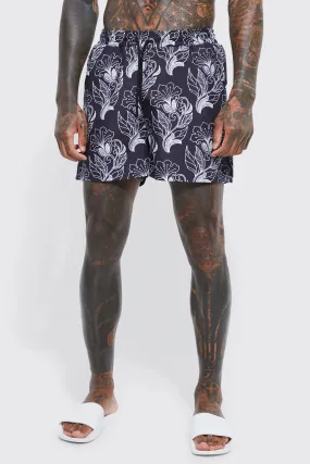 Mid Length Floral Swim Shorts | boohooMAN UK