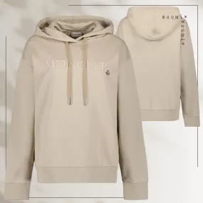 MONCLER  |Long Sleeves Plain Cotton Logo Hoodies & Sweatshirts