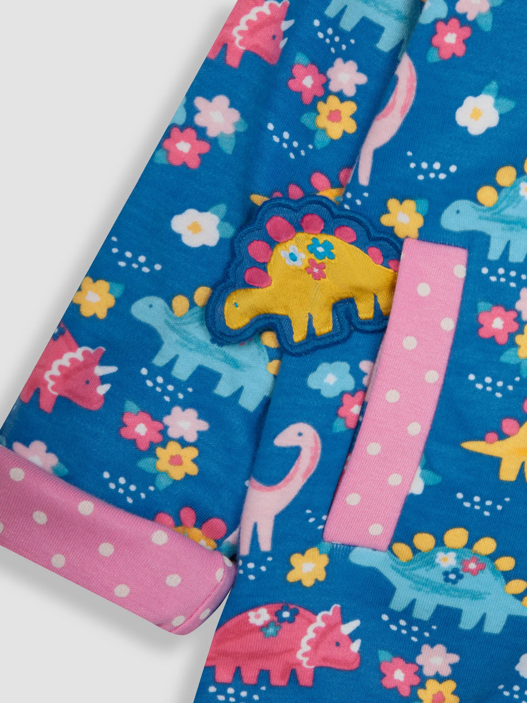 Pink Floral Dinosaur Appliqué Reversible Jersey Hoodie