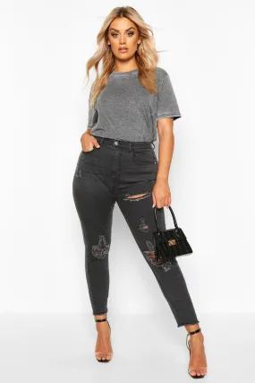 Plus Super Distressed Raw Hem Skinny Jeans