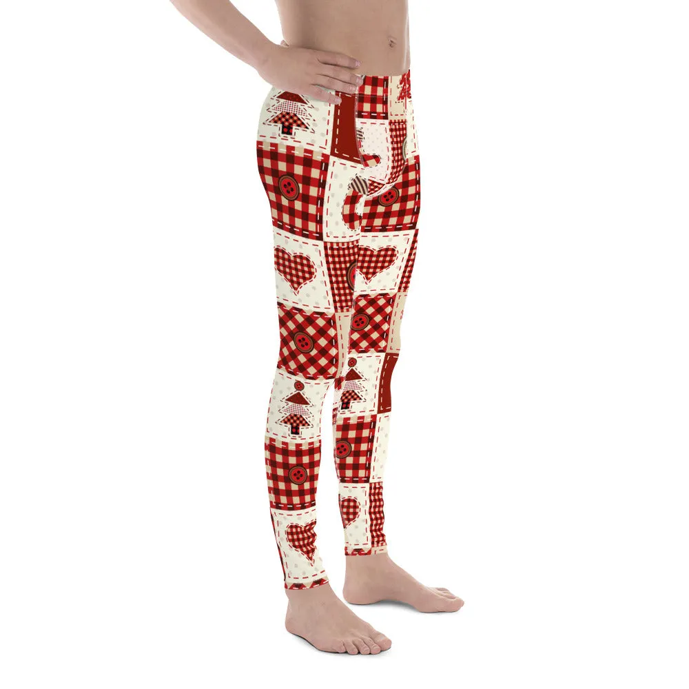 Red Christmas Patchwork Men's Leggings