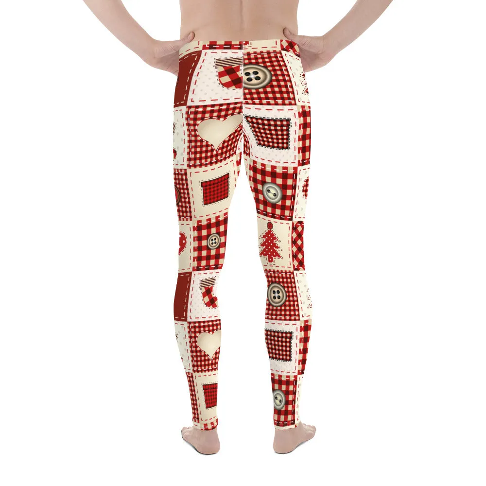 Red Christmas Patchwork Men's Leggings