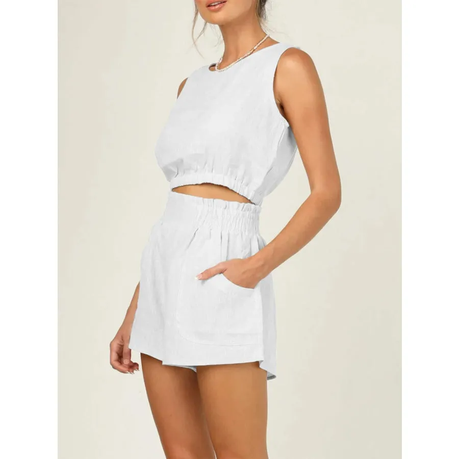 Round Neck Sleeveless Top and Shorts Set