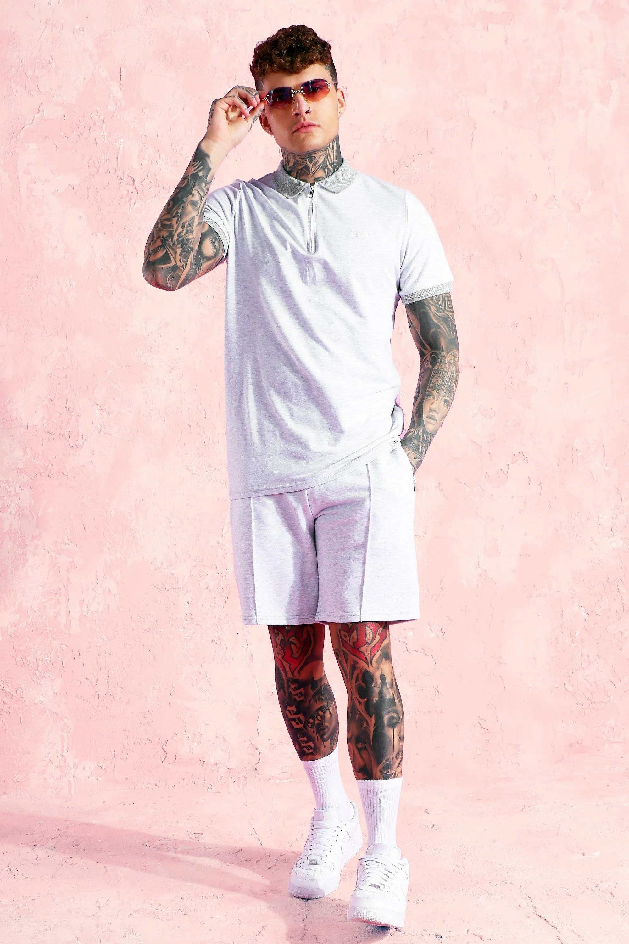 Short Sleeve Jersey Polo And Shorts Set | boohooMAN UK