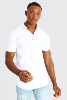 Short Sleeve Muscle Fit Jersey Shirt | boohooMAN UK