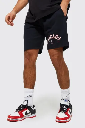 Slim Fit Mid Chicago Print Jersey Knit Shorts
