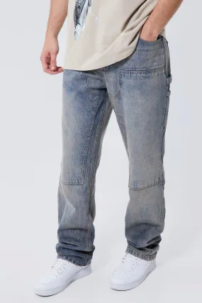 Tall Relaxed Rigid Carpenter Detail Jeans | boohooMAN UK