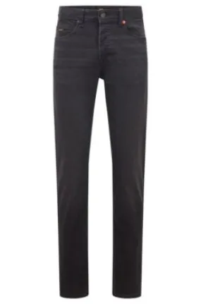 Tapered-fit jeans in washed black super-stretch denim