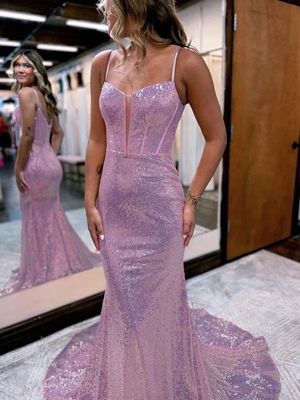 Trumpet/Mermaid Sequins Sweetheart Sleeveless Court Train Corset Dresses Y4726