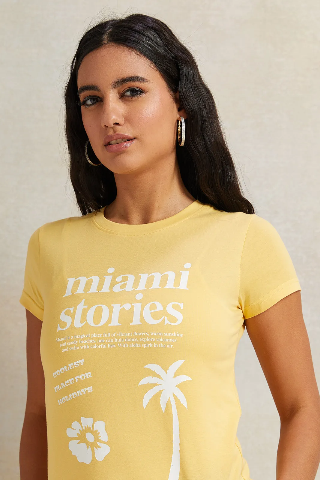 Women Yellow Printed T-Shirt